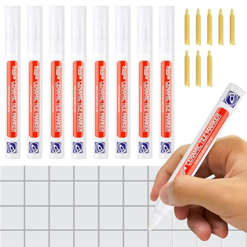 KAIYAYA 8 Stück Fugenstift mit Ersatzspitze,Möbelmarker Weiß Fugenweiss Bad Wasserfest Fugenfarbe,Wasserdicht Schimmelresistent,Sicherheit zum Entfernen,Retuschieren Von Möbelkratzern,Schrammen