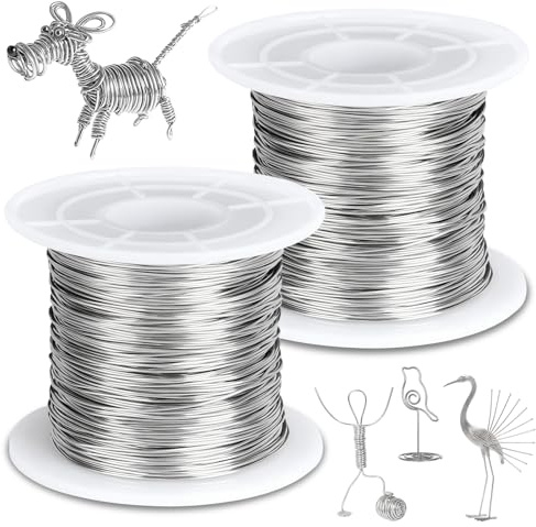 IETWATE 304 fili in acciaio inox per fai da te: 2 rotoli di filo per fai da te, sottile, 0,5 mm x 100 m, filo d'argento pieghevole per il fai da te con bobina, per la creazione di gioielli, piante