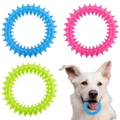 YSHODGU 3 Stück Kleiner Hund Ring, Welpe Zähne Kauen Spielzeug, für 360° Saubere Oral Haustierzähne und Beruhigen Juckreiz