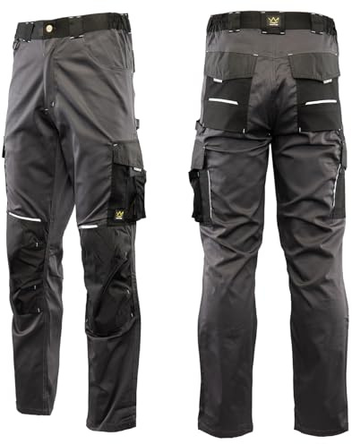 Seven Kings Arbeitshose Herren – Arbeitshosen Männer Stretch mit Kniepolstern und reflektierenden Details für mehr Sicherheit – Mehrere Taschen für Werkzeug, Handy und Dokumente – Robuste Doppelnähte