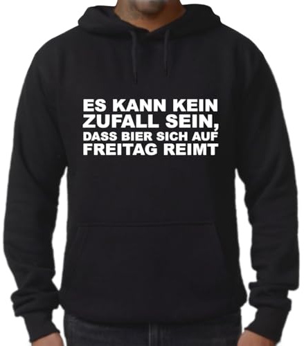 mydesignhub Hoodie mit Spruch Fun kein Zufall DASS Bier Sich auf Freitag reimt lustig witzig Sprüche Motiv Pulli Sweatshirt Kapuzenpullover S-XXL