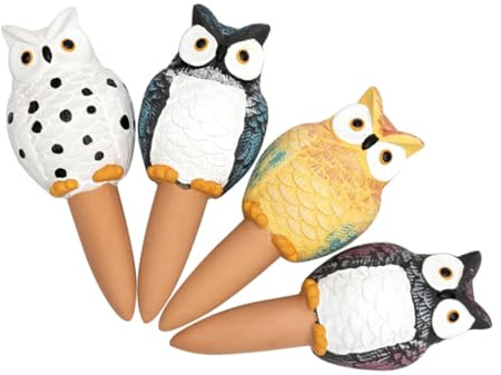 CLISPEED Lot de 4 Arroseurs Automatiques Hibou pour Plantes D’intérieur 210ml Céramique Multicolore Système Arrosage Vacances Goutte-à-Goutte Contrôle Eau Pratique