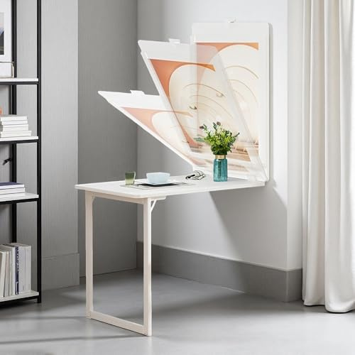 JPQTRYDRIS Wandmontierter Wandklapptisch Küchentisch Esstisch, Multifunktionale Falten Wand Montiert Tisch 90 × 60cm Hängende Wandgemälde Dekorieren, Weiß ﻿ ﻿