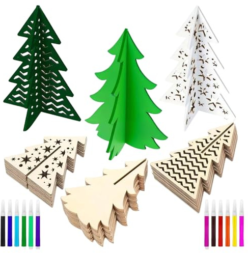 Obehandlade Trä Julgranar 3D Gör Det Själv Målning