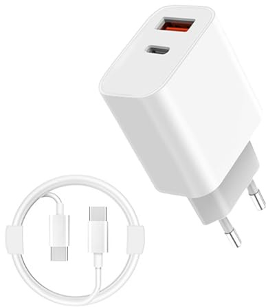 OWYELO Cargador USB C 20W, Adaptador de Corriente Cargador Rápido PD, Enchufe Rapido 2-Puerto(USB-C y USB-A), Carga Rapida Compatible con iPhone 17 Pro MAX Air 16/15/14; Galaxy S25/S24 etc