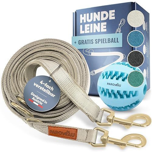 PAROWAU Laisse pour chien de 3 m [réglable en 4 positions] + balle [Soin dentaire pour chien] Laisse pour chien Accessoire pour chien Laisse pour chien pour grands chiens Jouet intelligence Jouet pour