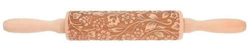 OSALADI Mattarello in Legno di Faggio Goffrato con Motivo Inciso per Pasta Sfoglia, Biscotti e Fondente, Rullo Decorativo Vintage per Cottura e Pasticceria, Utensile da Forno