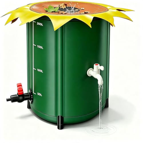 200L Collapsible Rain Barrel, Water Butts With Stand and Tap & Filter Mesh | Portable Water Catcher, Pvc Rain Water Collectors, Leak-Proof Water Container, Water Barrels for Gardens Yard Downspout