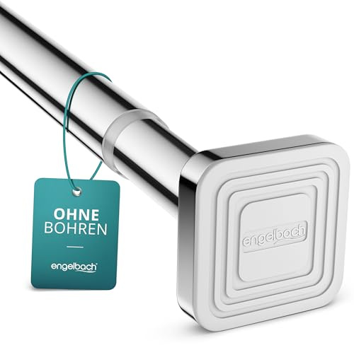 Engelbach® Gardinenstange ohne Bohren - Massiver Karbonstahl (Ø 25mm) für stabilen Halt - Individuell anpassbare Teleskopstange, Klemmstange, Duschvorhangstange, Chrom, 160-210cm