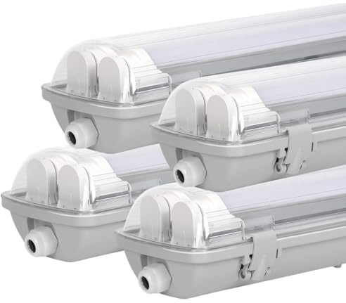 Jaxguom 4er Set 120cm LED Feuchtraumleuchte 2-flammig, IP65 Wannenleuchte inkl. 2x18W T8 Röhren (3600lm), 4000K NW, Industrieleuchte für Garage & Werkstatt