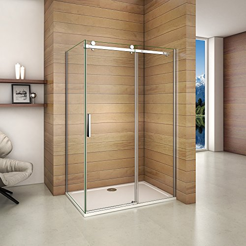 120x195cm Dusche Schiebetür Duschabtrennung Duschkabine 6mm Klarglas ohne Duschtasse mit Seitewand 90cm