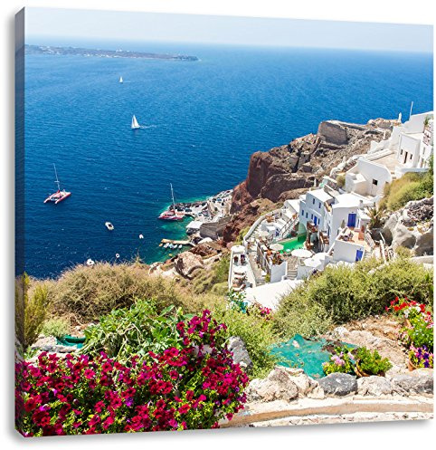 Pixxprint Griechische Küste, Größe: 70x70, Leinwandbild Quadratisch, Wandbild, Kunstdruck, fertig bespannt