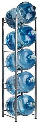 Mind Reader Soporte para jarra de agua, capacidad para cinco jarras de 5 galones, enfriador de agua, estante, metal, 13.5 pulgadas de largo x 13.5 pulgadas de ancho x 54 pulgadas de alto, plateado