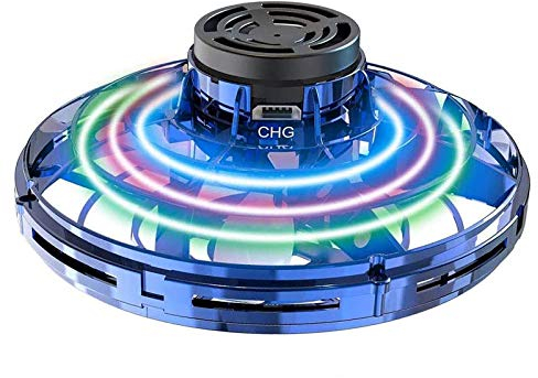 Abree Flying Toys for Adults & Kids USB Charging Hand Operated Mini UFO Drone Spinner with 360° Rotating and Shinning RGB LED Lights (Blue)