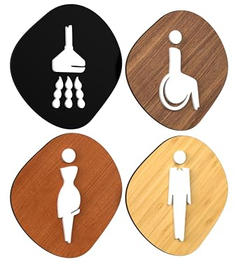 Signs - Elegant, Lot de 4X - Embossé, Plaque de porte salle de bain toilettes handicape - Plaque de porte douche pour les toilette homme femme wc, signalétique douche (Pierre)