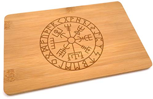Samunshi® Holzbrett mit Gravur Vegvisir Vikinger Kompass Runen aus Bambus Brett Schneidebrett klein Brotzeitbrett Holz Schneidebretter Holzbrett Küc