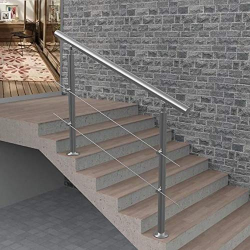 80/100cm Handrail Outdoor Safety Stainless Steel handrail Mobile Auxiliary Garden Steps (100cm, 2 crossbars)