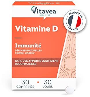 Vitavea - Vitamine D - Complément Alimentaire Défense, Immunité - Défenses Naturelles Renforcées, Maintien du Capital Osseux - 30 comprimés - Cure de 1 mois - Fabriqué en France