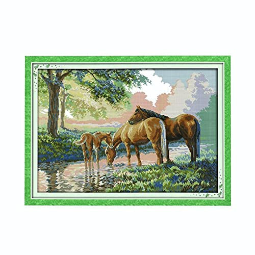 kreuzstich stickpackungen vorgedruckt bilder kinder erwachsene anfanger Pferd kreuzstich set diy 11ct Baumwolle Stoff Vorsortierte Garne SchlafzimmerInnendekoration (40×50cm)