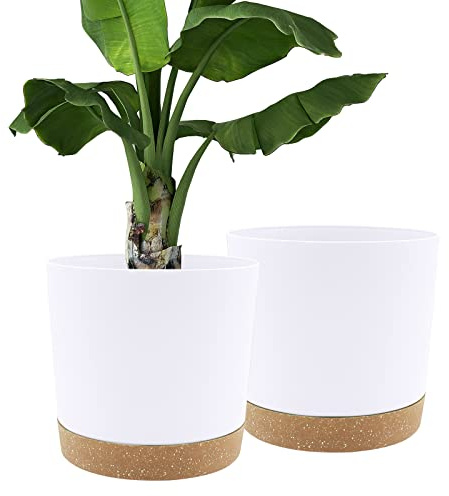 QCQHDU Bumentöpfe 2er Pack 30.5cm,Bumentöpfe für Zimmerpflanzen mit Entwässerungslöchern und abnehmbarem Boden,Untersetzer Modern Dekorativ für Garten Pflanzgefäße(Weiß 30.5cm