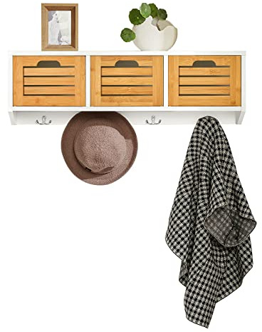 SoBuy Porte-Manteau Étagère Murale Meuble d’Entrée Patères Étagère Suspendue Vestiaire avec 3 paniers et 4 Crochets 80x20x25 cm, FHK19-WN