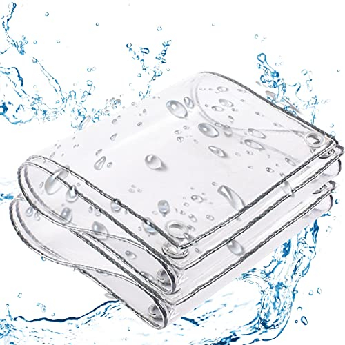 Abdeckplane Klare mit ösen, 0,3mm PVC Wasserdicht Transparente Wetterfest Plane, Strapazierfähige Faltbar Gemüseabdeckung für Pavillon Gartenmöbel Pflanzen, 450g/m²