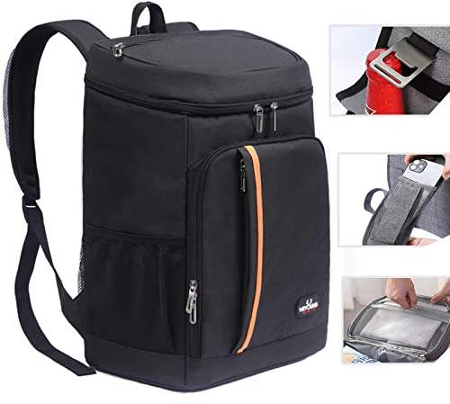 QINGLOU 28L Kühlrucksack Thermo Rucksack Picknickrucksack Kühltasche Groß Isoliert Cooler Bag Männer Frauen für Picknick/BBQs/Camping/Ausflügen/Einkaufen (Schwarz)