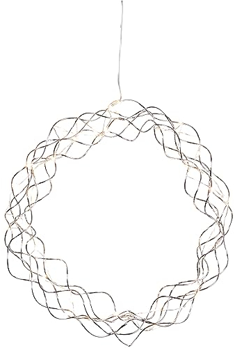 EGLO LED Lichterkranz, Fensterlicht Weihnachten aus Draht und Kunststoff in Chrom, Weihnachtskranz beleuchtet, Wohnzimmer Fensterdeko, warmweiß, Ø 30 cm, Länge Kabel 350 cm