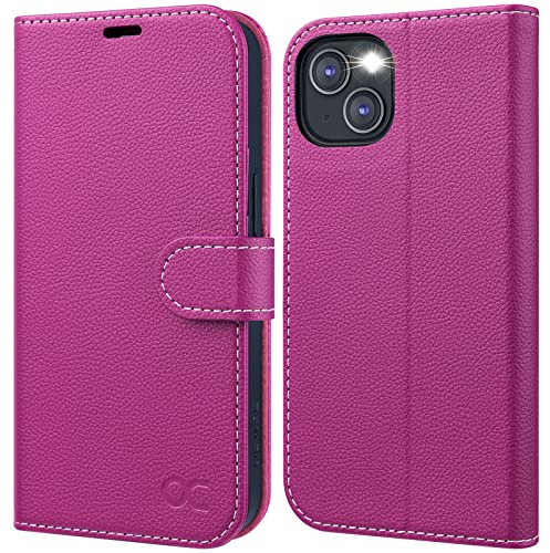 OCASE Handyhülle für iPhone 13 5G Hülle Klappbar Rosarot Litschi | Premium PU Leder Kartenfach MIT RFID-Schutz Schutzhülle Klapphülle Tasche Handytasche Wallet
