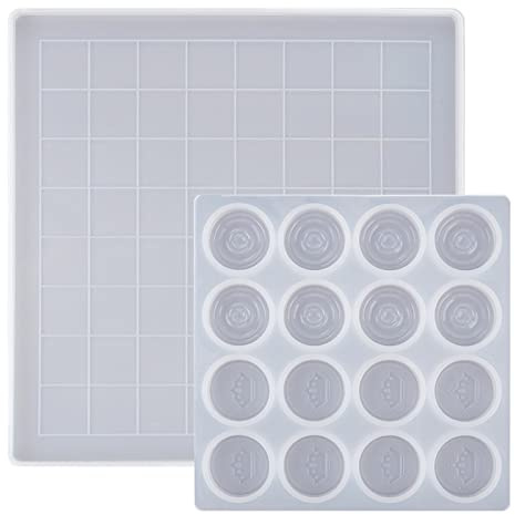 Xiaoxin Moules Checker pour résine, Jeu Dames en résine Moule Moule en résine Silicone, Moules époxy en Cristal Dames Flexibles pour Enfant, Adulte, Famille, Bricolage