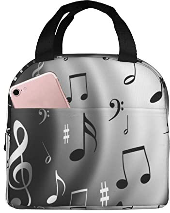 XVBCDFG Bolsa de almuerzo con estampado de notas musicales para oficina al aire libre, papel de aluminio portátil, aislamiento grueso y bolsa Bento para mant