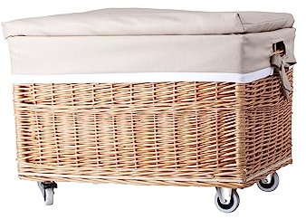 e-wicker24 - Cassapanca grande, cestino, baule, contenitore in vimini (naturale, beige)