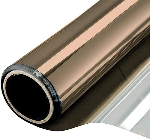 Lifup Fensterfolie Spiegelfolie Sichtschutzfolie Fenster mit Anti-UV, UV-Schutz Reflektierende Fenster Blickdicht Selbsthaftend Braunes Silber 90 x 100 cm