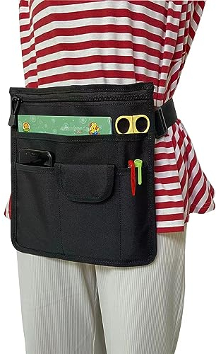 KUNFALY Schürze mit 6 Taschen, schwarz, Servierschürze mit Reißverschlusstasche, halbe Taille, Werkzeugschürze für Lehrer, Kellner, Kellner, Barista, Garten, Schwarz, 10.5 L x 11 H