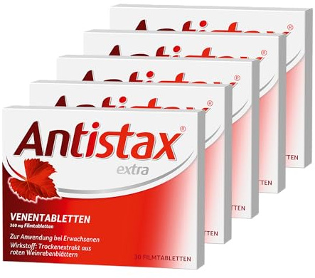 Antistax® extra Venentabletten, Filmtablette 360 mg, 5 x 30 Stück, mit der medizinischen Kraft des Roten Weinlaubs, bei schweren & geschwollenen Beinen, nächtlichen Wadenkrämpfen, Venenschwäche