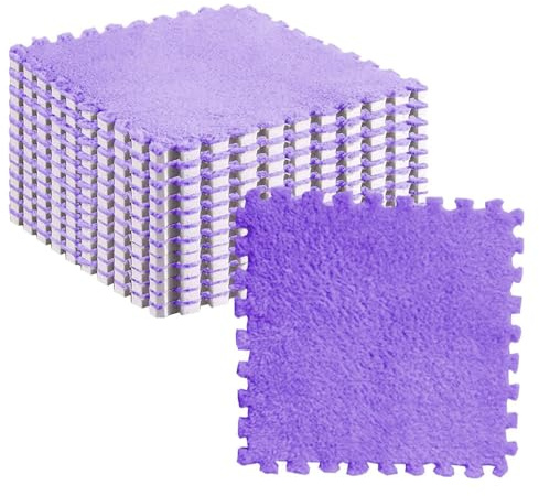 10 Stück Plüschschaum-Puzzlemattenfliesen, Weiche und Rutschfeste Ineinandergreifende Teppichfliesen für Schlafzimmer oder Kinderzimmer (PURPLE)