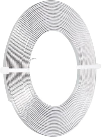 PATIKIL 16,4 fot platt aluminiumtråd, 18 mätare flexibel anodiserad aluminiumtråd 3 mm bred för smyckestillverkning, silverton