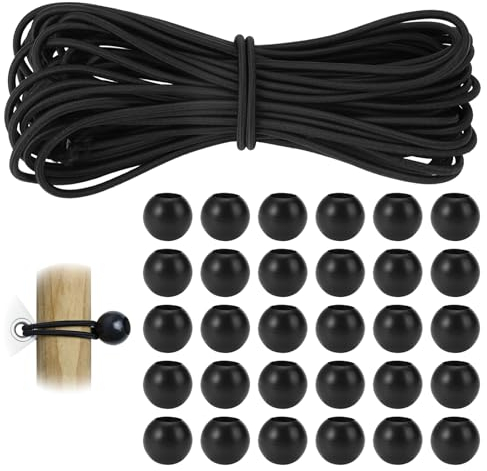 Spanngummis mit Kugel 4mm x 10M Spanngummis mit Gummiseil, DIY Planenspanner mit 30 Kugeln, Schwarz Zeltspanner Gummiseil Zeltgummi Gummispanner für Planen Zelt Banner Netz Pavillions