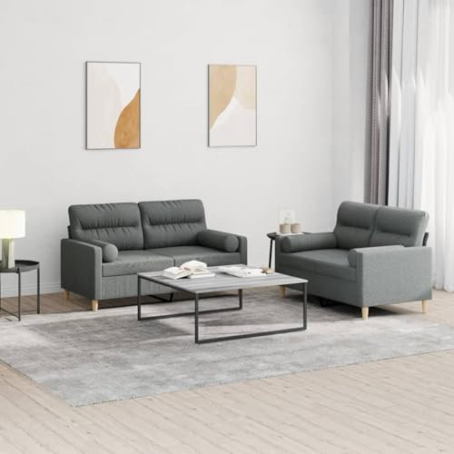 ZEYUAN 2-TLG. Sofagarnitur mit Kissen Dunkelgrau Stoff, Sofa Mit Relaxfunktion, Couchgarnitur, Wohnzimmer Sofa, Couch, Sofa Set 3201585