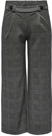 JdY Damen Karierte Stoffhose Elastisch Weite Marlene Pants Elegante Palazzo Culotte, Farben:Grau-2, Größe:L / 32L, Beinlänge:L32