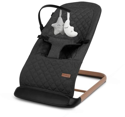 COIL Babywippe – Verstellbare, Ergonomische Baby Wippe ab Geburt bis 9 kg – Tragbare, Schaukelstuhl Baby Babyschaukel mit 3-Punkt-Gurt, Anti-Rutsch-Elementen und abnehmbarem Spielzeug (Schwarz)