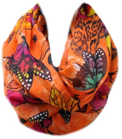 Generisch Loop Schal Loopschal Schlauchschal Rundschal Tuch Halstücher Tücher mit Blumen Schmetterling Muster (Orange)
