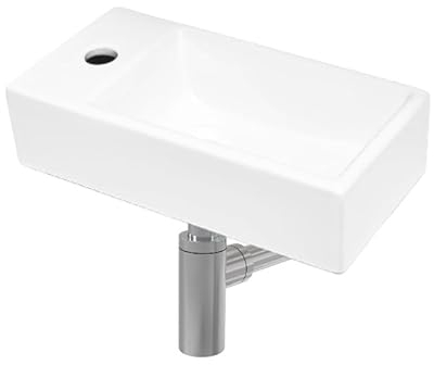 Set di lavamani sospeso con foro per rubinetteria 40,5 x 20,5 + sifone (SATBRE4020SL-SET2)