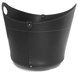 LIMAC Design CADIN MINI Holzkorb aus Leder, moderne Brennholztasche, Originale Kaminholztasche, Kaminholzkorb, mit gummierten Rädern, Hergestellt in Italien. (Schwarz)