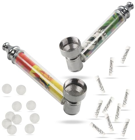 2STK Pfeifen Set Pipe Purpfeife Pfeifenhalter Pfeife Rauchen von Tabakwaren | mit 10 Edelstahlsiebfiltern und 10 x 6mm Aktivkohlefilter Tragbare Mini Pfeifen Zubehör Set Cool Pfeifen für Homme Femme
