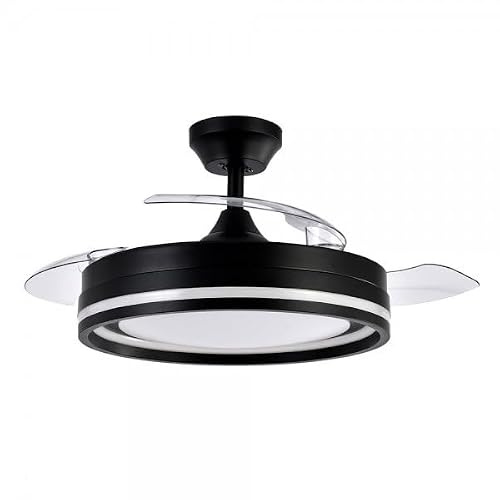 Bilake Lampara Ventilador Techo Negro Cerrato | Ventilador retráctil DC 6 velocidades | Ventilador de Techo con luz 72W 7200Lm Mando
