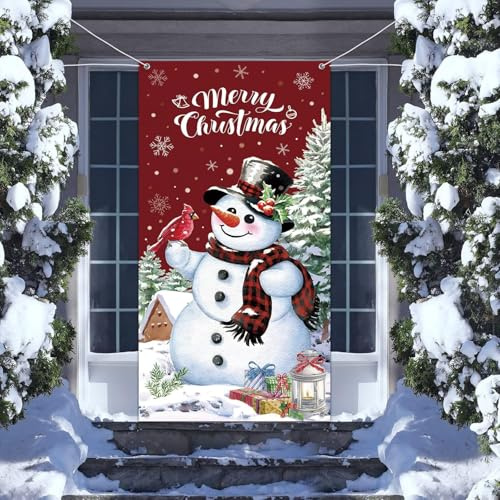 Weihnachtsdeko Tür Abdeckung, 185 x 90 cm Weihnachts Lustige Elfen Tür Hängen Banner Dekoration Weihnachten Hintergrund Banner für Indoor Outdoor Winter Weihnachtsfeier Deko (Schneemann)