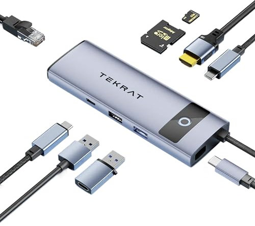 TEKRAT 8-in-1 USB C Hub Multiport Adapter With 4K HDMI, Ethernet, USB-A, MicroSD & SD Card for Macbook Air/Pro, Dell XPS, iPad, Samsung, Surface