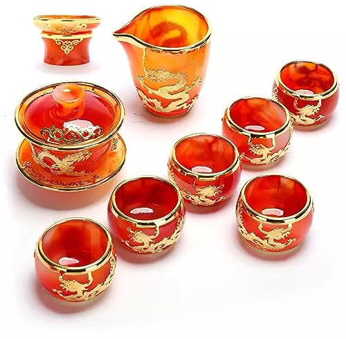 FHPEWXDG Set da tè, Set da tè pomeridiano, Set da tè per Adulti, Set da tè in Giada intarsiata in Oro, Set da teiera e Tazza per la casa