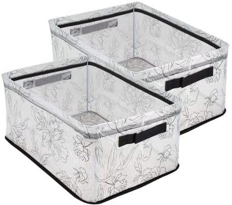 Womanht 2 Pack Storage Boxes with Handle, Foldable Storage Basket for Shelves, Storage Bins for Organizing Home and Office-M